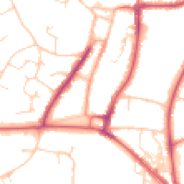 Daytime road noise heatmap for RH16 1BJ