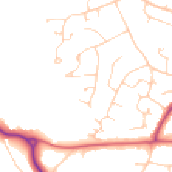 Daytime road noise heatmap for RH16 1EN