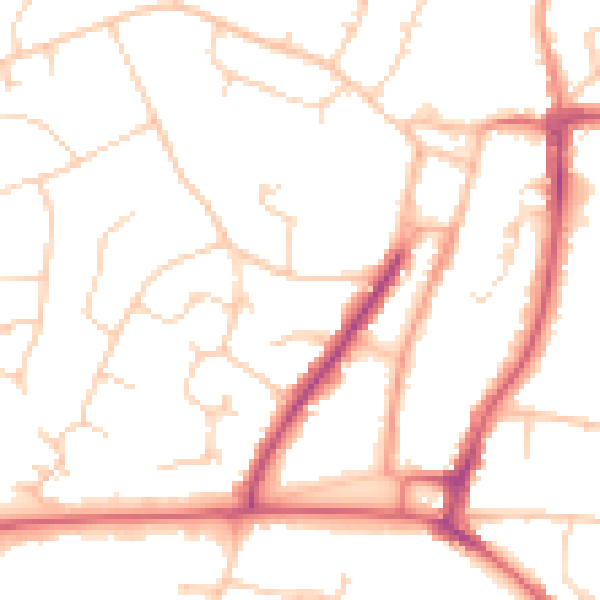 Daytime road noise heatmap for RH16 1JE