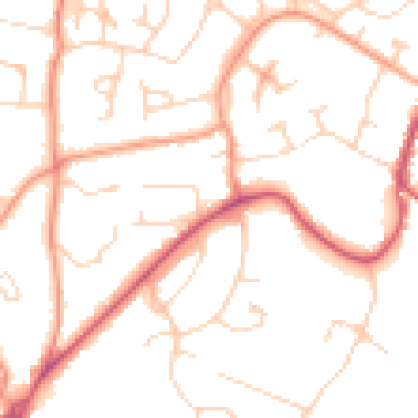 Daytime road noise heatmap for RH16 2AZ