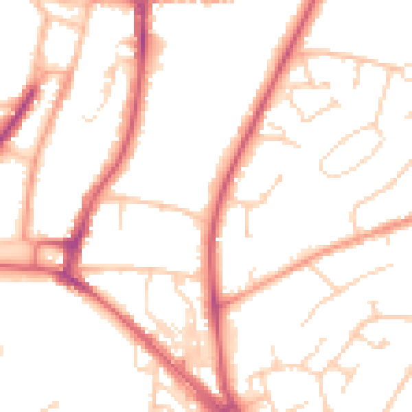 Daytime road noise heatmap for RH16 3BQ