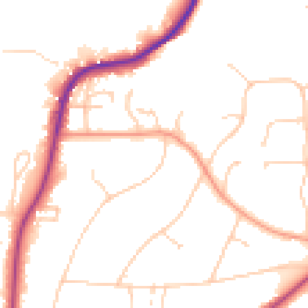 Daytime road noise heatmap for RH2 0DQ