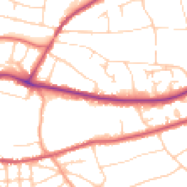 Daytime road noise heatmap for RH2 0QN