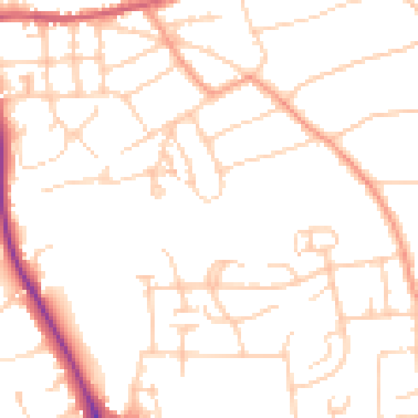 Daytime road noise heatmap for RH2 7HQ