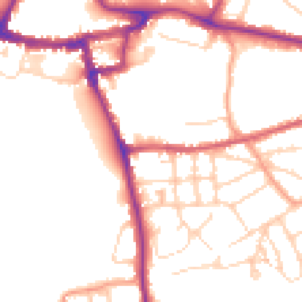 Daytime road noise heatmap for RH2 7JP