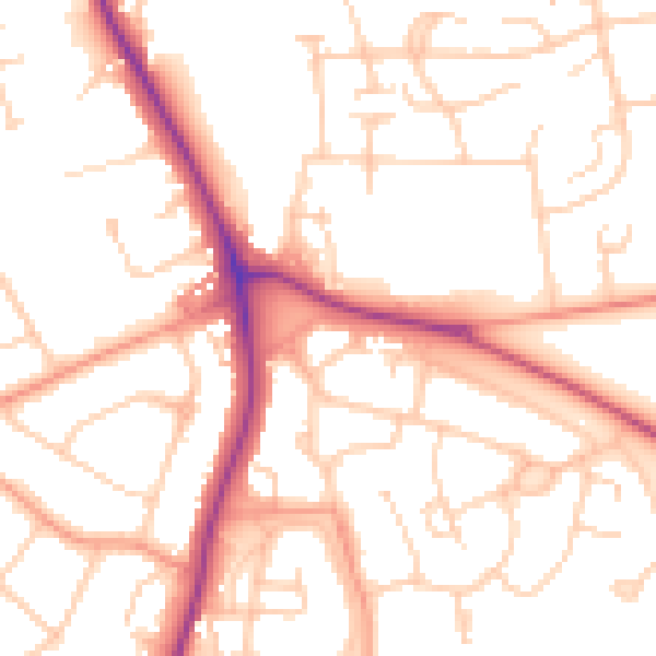 Daytime road noise heatmap for RH2 7PB
