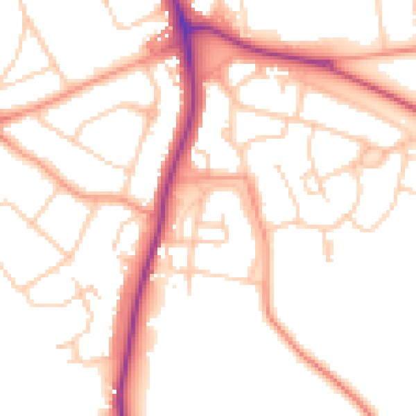 Daytime road noise heatmap for RH2 7QJ