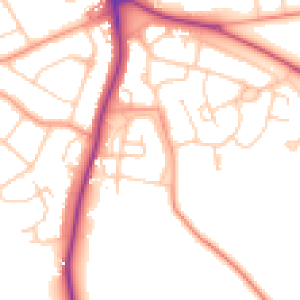 Daytime road noise heatmap for RH2 7QN