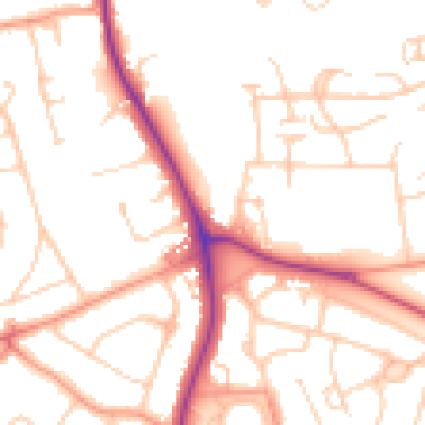 Daytime road noise heatmap for RH2 8AJ