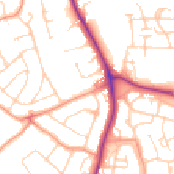 Daytime road noise heatmap for RH2 8BG