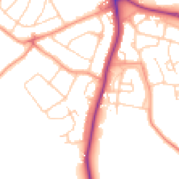 Daytime road noise heatmap for RH2 8DY