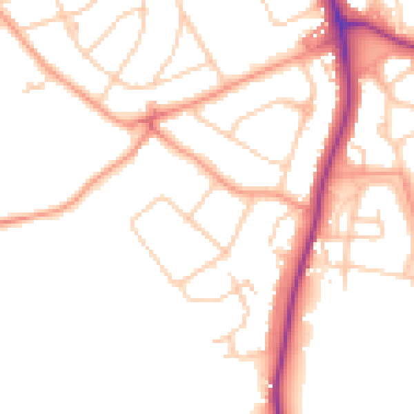 Daytime road noise heatmap for RH2 8EU