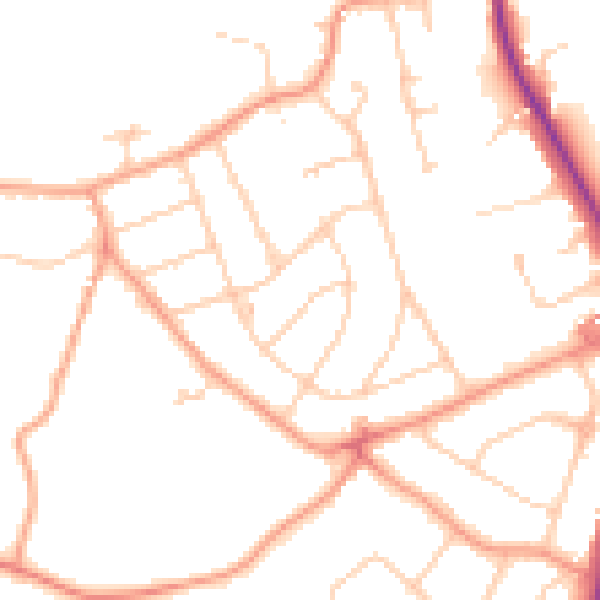 Daytime road noise heatmap for RH2 8JN