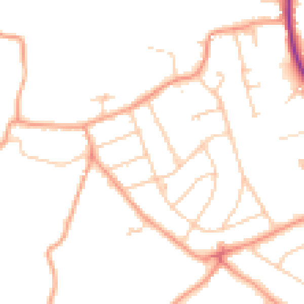 Daytime road noise heatmap for RH2 8NE