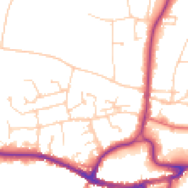 Daytime road noise heatmap for RH2 9JT
