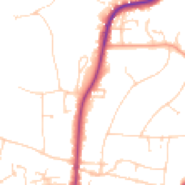 Daytime road noise heatmap for RH2 9NU