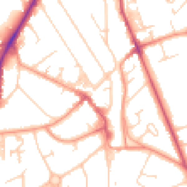 Daytime road noise heatmap for RH6 7AY