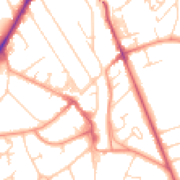 Daytime road noise heatmap for RH6 7BB