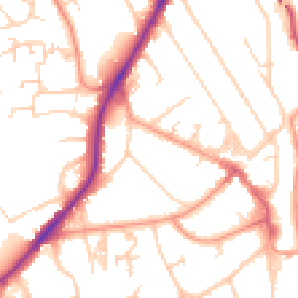 Daytime road noise heatmap for RH6 7FB
