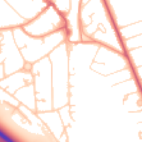 Daytime road noise heatmap for RH6 7JW