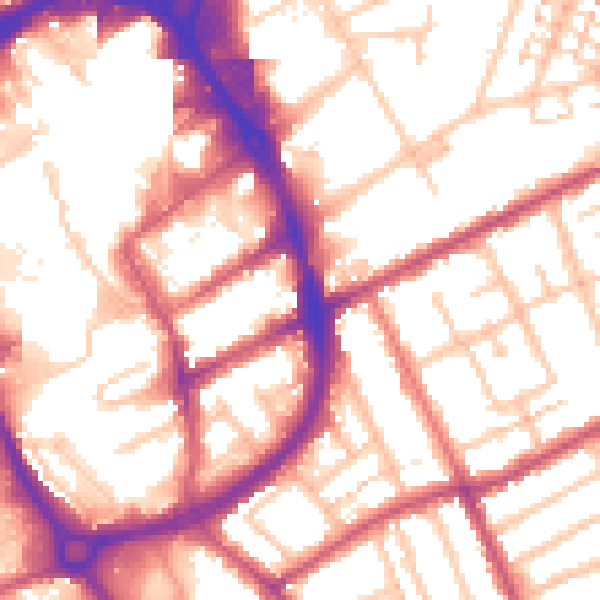 Daytime road noise heatmap for RM1 2AB