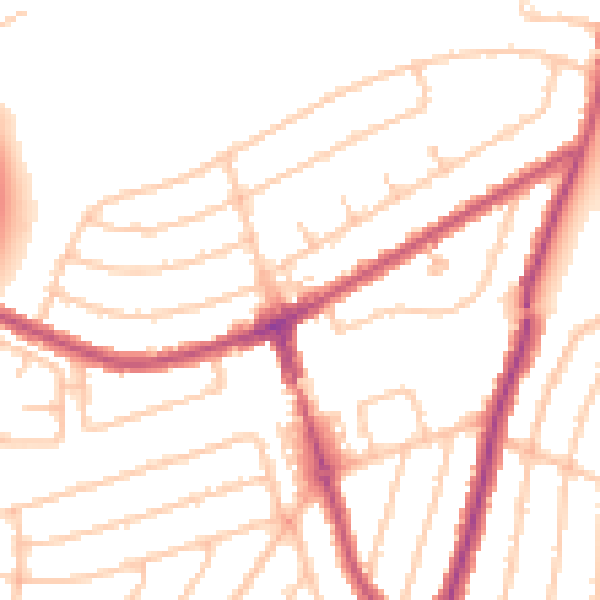 Daytime road noise heatmap for RM12 4QQ