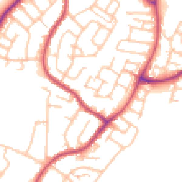 Daytime road noise heatmap for RM12 5LJ
