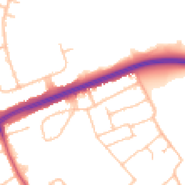 Daytime road noise heatmap for RM2 5QU