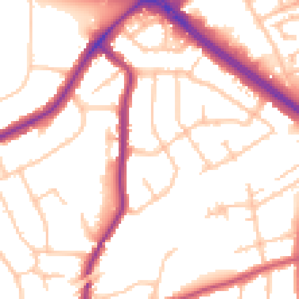 Daytime road noise heatmap for RM2 6QD
