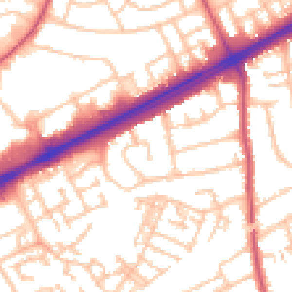 Daytime road noise heatmap for RM3 0EB