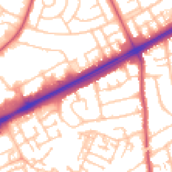 Daytime road noise heatmap for RM3 0EJ