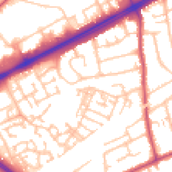 Daytime road noise heatmap for RM3 0FJ