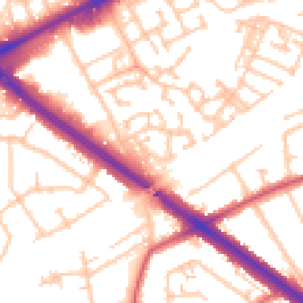Daytime road noise heatmap for RM3 0WJ