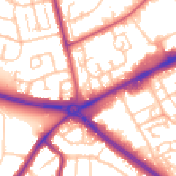 Daytime road noise heatmap for RM3 8HQ
