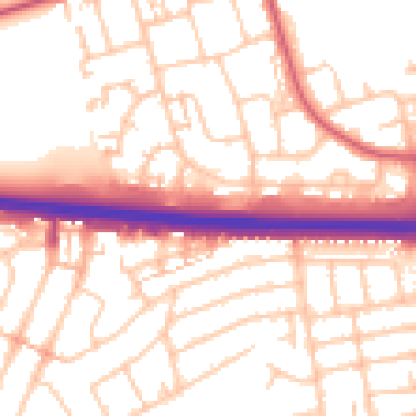 Daytime road noise heatmap for RM6 5BG