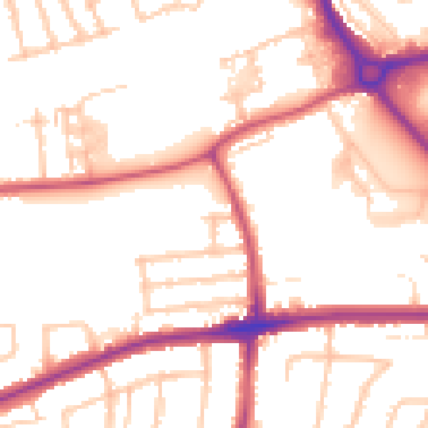 Daytime road noise heatmap for RM7 0BJ