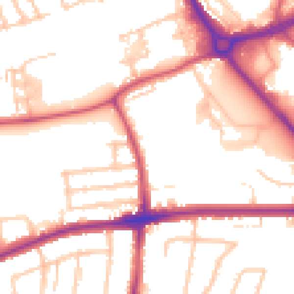 Daytime road noise heatmap for RM7 0DJ