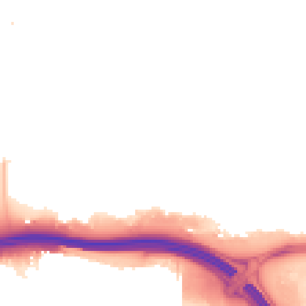 Night-time road noise heatmap for RM9 6AU
