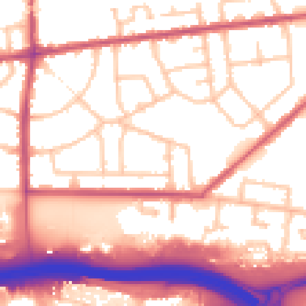 Daytime road noise heatmap for RM9 6BA