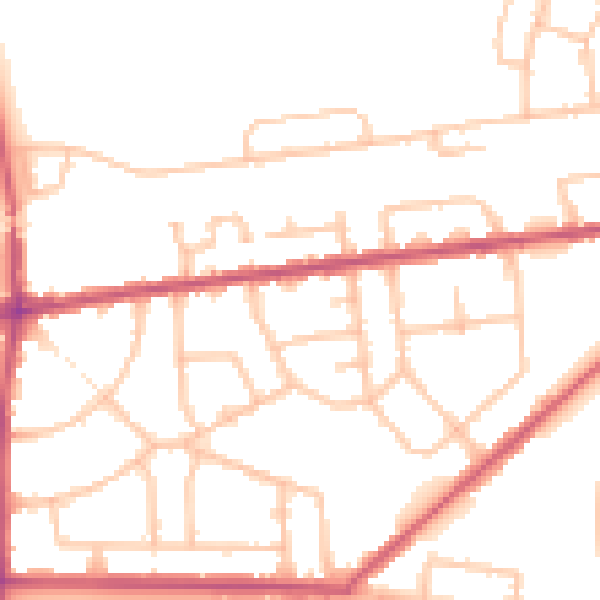 Daytime road noise heatmap for RM9 6DP