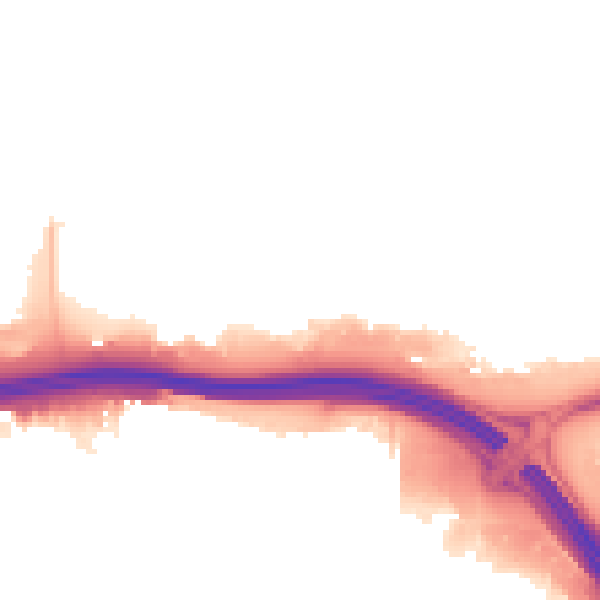 Night-time road noise heatmap for RM9 6FG
