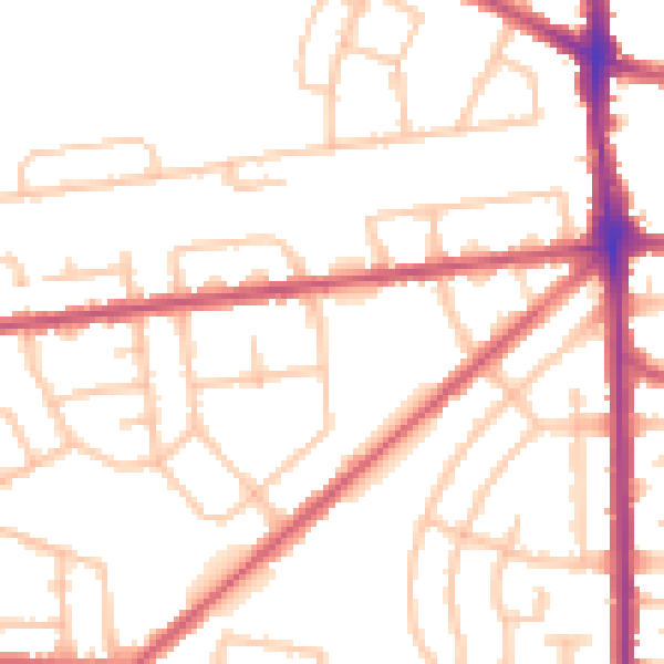 Daytime road noise heatmap for RM9 6HX