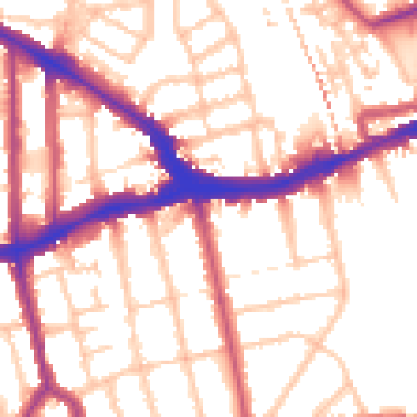 Daytime road noise heatmap for SE14 5BF