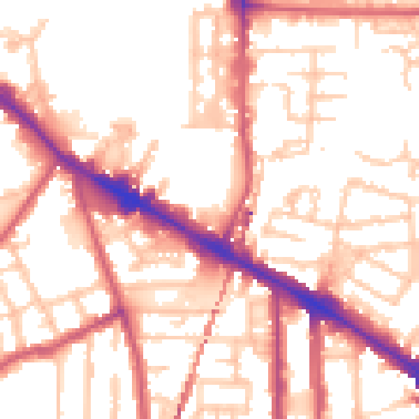 Daytime road noise heatmap for SE15 1EB