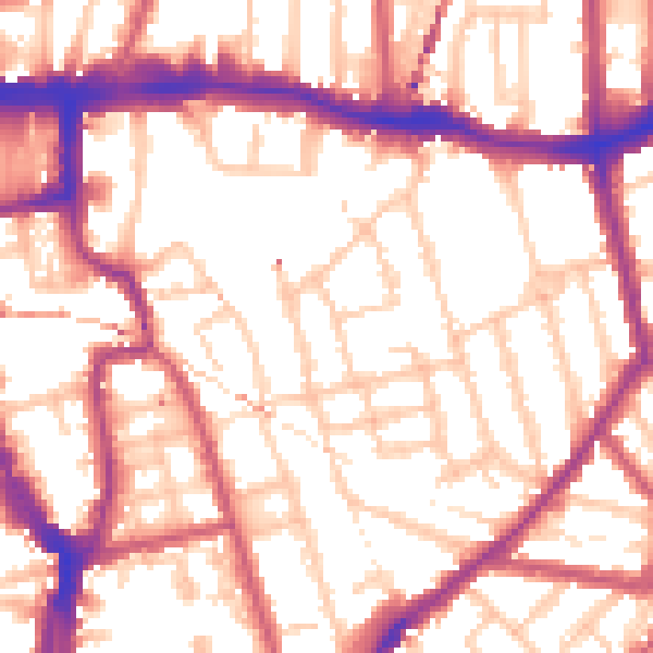 Daytime road noise heatmap for SE15 2DE