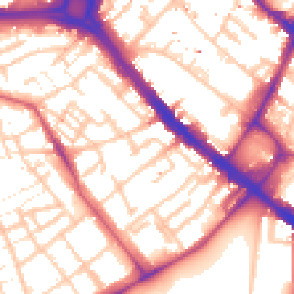 Daytime road noise heatmap for SE17 2JP