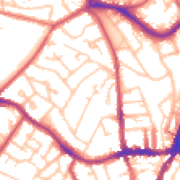 Daytime road noise heatmap for SE19 1AQ