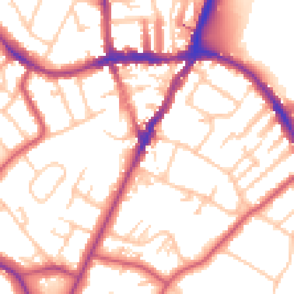 Daytime road noise heatmap for SE19 2PR