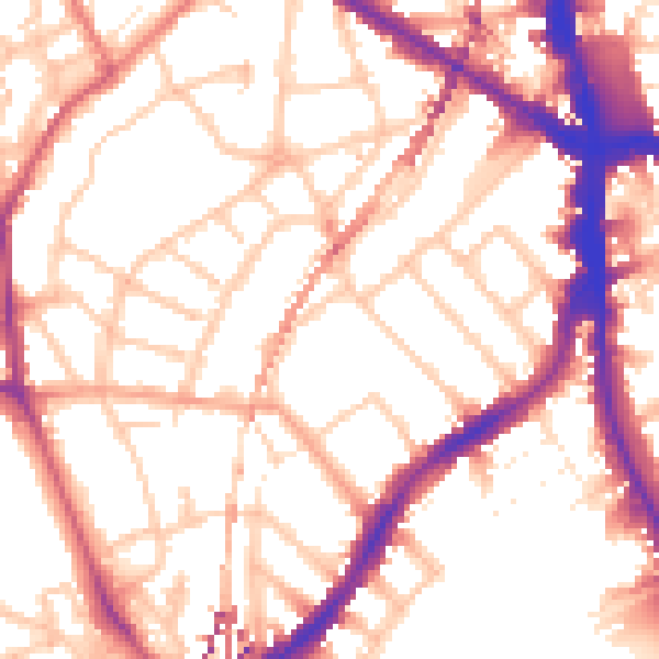 Daytime road noise heatmap for SE5 9EE