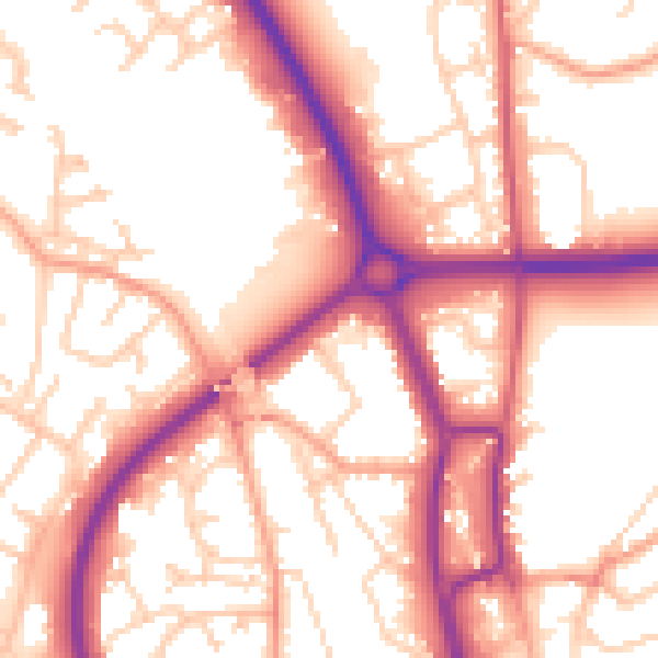 Daytime road noise heatmap for SG1 3FA